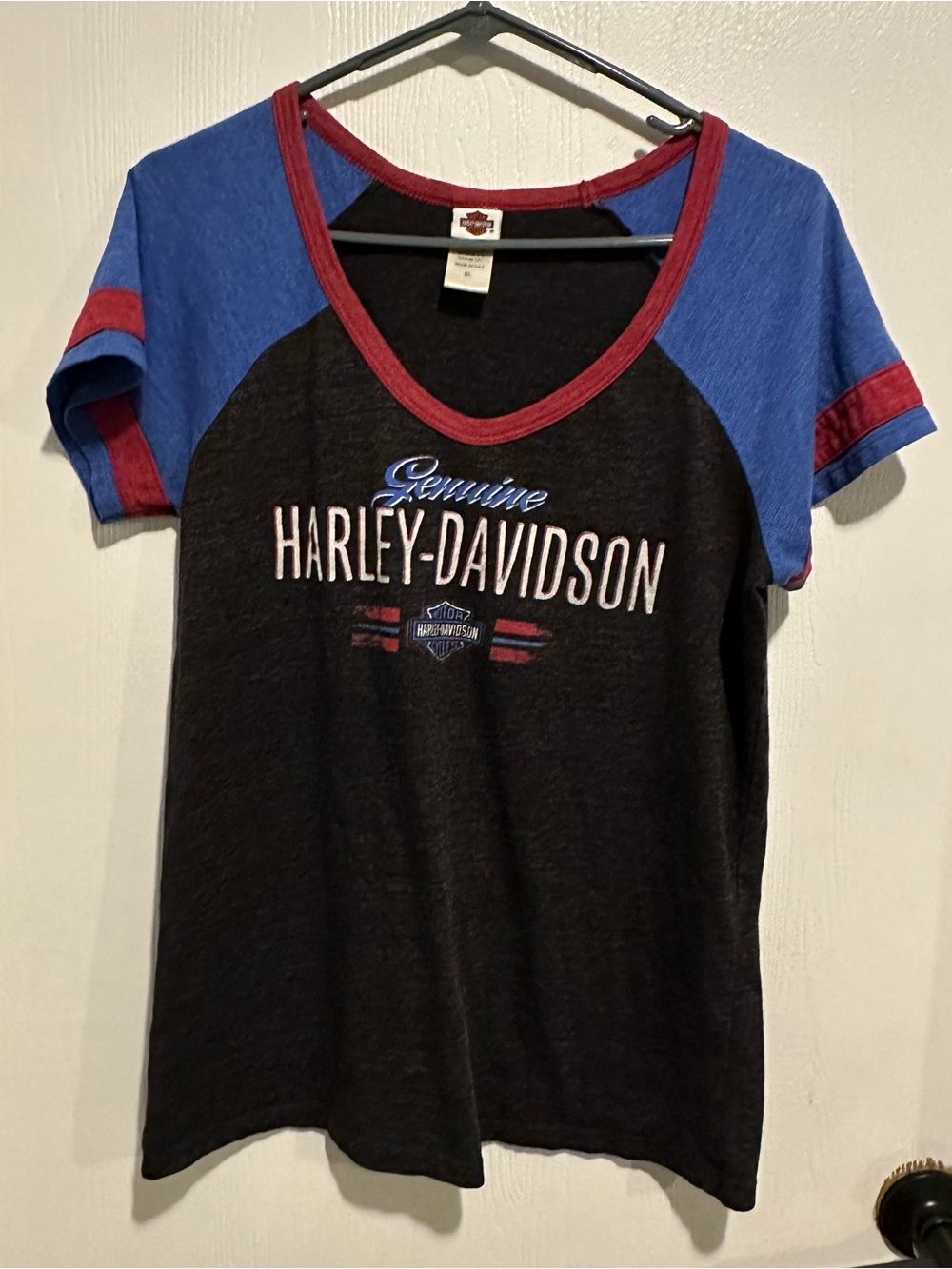 Harley-Davidson Women's Logo Tee in Black & Blue with Red Trim